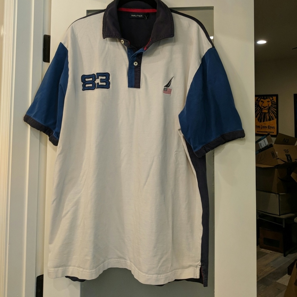 White and Blue Nautica Polo Shirt (Men's XL)
